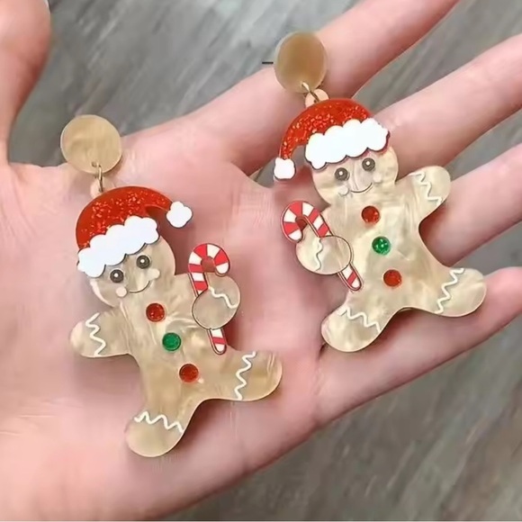 Anthropologie Jewelry - Gingerbread Man Christmas Acrylic Earrings | Candy Cane Holiday Dangle Jewelry